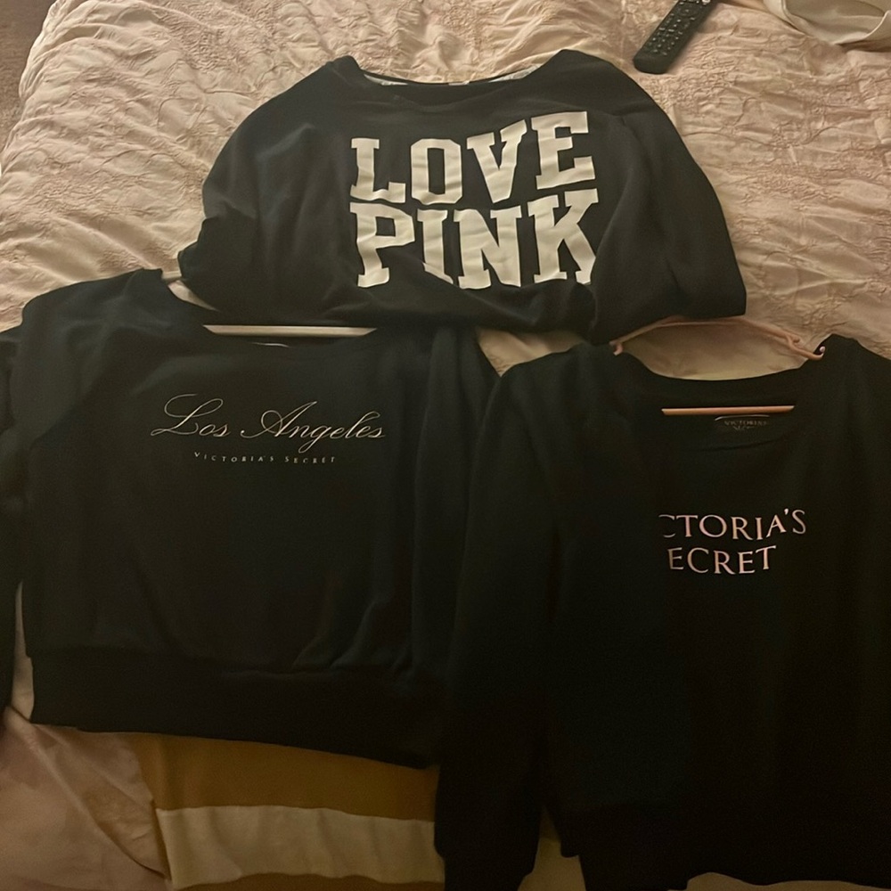 Woman’s 2 Victoria secret sweatshirts 1 pink sweatshirt
